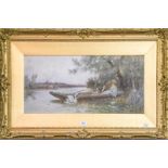 Thomas Lloyd (early 20th century) A gentleman and lady recumbent in shade on a river boat, signed