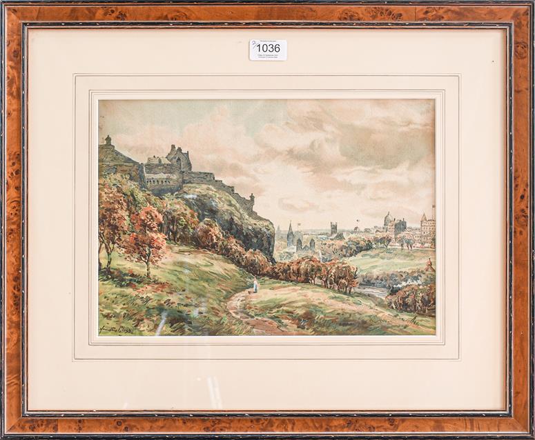 John Hamilton Glass (1890-1925) A view of Edinburgh Castle and City, signed watercolour, 24cm by