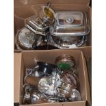 A collection of assorted silver plate, including: Old Sheffield plate entree dishes, covers and