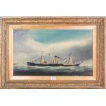 W. Hoopen (early 19th/20th century) A naive portrait of a shipping vessel called Bolton Hall, signed