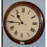 A 20th century mahogany striking wall clock, 12'' dial, the double spring barrel movement striking