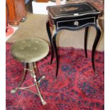 A 19th century ebonised gilt metal mounted vanity box raised on four cabriole legs, together with