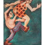 British school (Contemporary) Dancing figures, oil on canvas, 90cm by 70cm