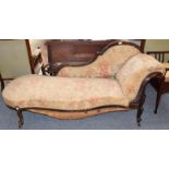 A Victorian upholstered chaise longue, a three-fold dressing screen, a scumbled pine single drawer