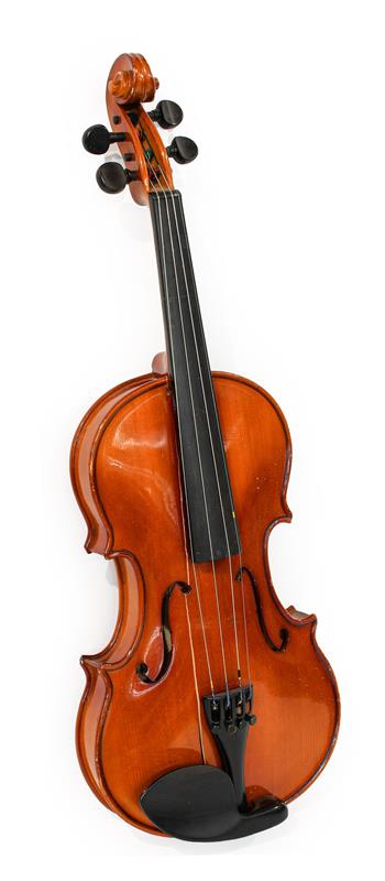 Violin 12 1/2'' two piece back, labelled 'Arthur Bowler' Badly damaged, split down legth of belly,