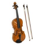 Violin 14'' two piece back, no label, cased with two bows