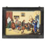 A Very Fine, Early And Large Colour-Lithograph Monkey Chamber Orchestra Musical Automaton Picture,