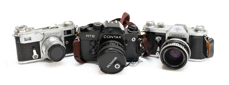 Contax Three Cameras (i) RTS II Quartz with Carl Zeiss T* Planar f1.7 50mm lens (ii) II with Carl