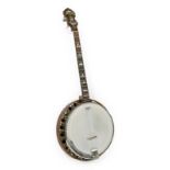 Paramount Leader By Wm L. Lange Banjo no.8654 stamped on dowel stick, 11'' head, 19 frets, 24 lugs