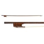 Violin Bow (Baroque) By Roger Doe stamped on underside of stick, round stick 685mm excluding button