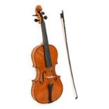 Violin 14'' two piece back, ebony fingerboard and pegs, with handwritten label 'W M Sims Maker