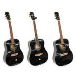Three Acoustic Guitars Stetton Payne model SPD1BK (Made in China) together with two Freshmann