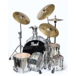 Pearl Master Studio Drum Kit consisting of bass drum and three tom-toms silver finish Zildjan New