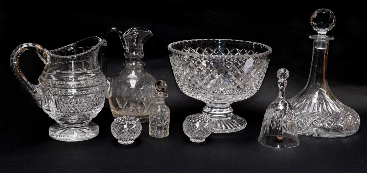 A quantity of cut glassware including a footed bowl, decanter and jug etc