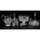 A quantity of cut glassware including a footed bowl, decanter and jug etc