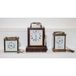 A VAP alarm carriage timepiece, brass alarm carriage timepiece and another brass timepiece (3)