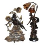 Two Art Nouveau style figural table lamps decorated with water nymphs