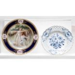 A 19th century Vienna porcelain cabinet plate, together with a Meissen blue and white plate in the
