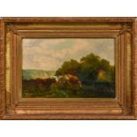 G * Fels (19th Century), Cattle watering in a summer landscape, Signed and dated (18)75?, oil on