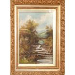 A St Clair ? (19th/20th century) country waterfall views, pair of signed mixed media on paper? (