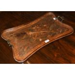 An Edwardian marquetry inlaid satinwood serving tray with brass handles, 62cm wide