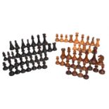 A number of various Staunton style chess pieces comprising: a part set of weighted white pieces: two