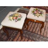 A pair of 19th century stools on scroll supportsCondition report: Seat boards are period but