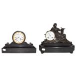 A French bronze and slate figural mantel clock signed THas PEARCE & SON, PARIS together with a slate