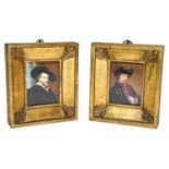 A pair of watercolour on ivory miniatures, depicting Rembrandt and Rubens, possibly by Emma Eleonora