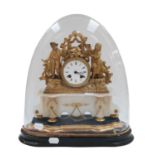 A 19th century French gilt metal and alabaster eight day striking mantel clock, surmounted by a