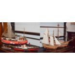 A modern kit built model of a fishing trawler, another of an American sailing boat titled "Virginia"