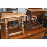 Two 17th century style oak joint stools, largest 45cm by 26cm by 53cm