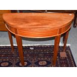 A bespoke made mahogany demi-lune foldover card table, 97cm by 42cm by 71cm