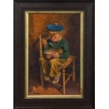 Scottish School (19th century), Boy wearing a tam o' shanter, eating his porridge, indistinctly