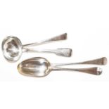 A Newcastle silver table spoon, 1791, another 18th century silver table spoon and two silver ladles