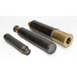A brass three draw telescope, the leather sleeve with brass plaque engraved "The Lord Bury