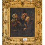19th century oil on panel Dentistry scene 30cm by 25cm, (loose in frame)
