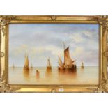 R Cavalla (20th century) fishing boats on the sea in the 19th century style, signed oil on