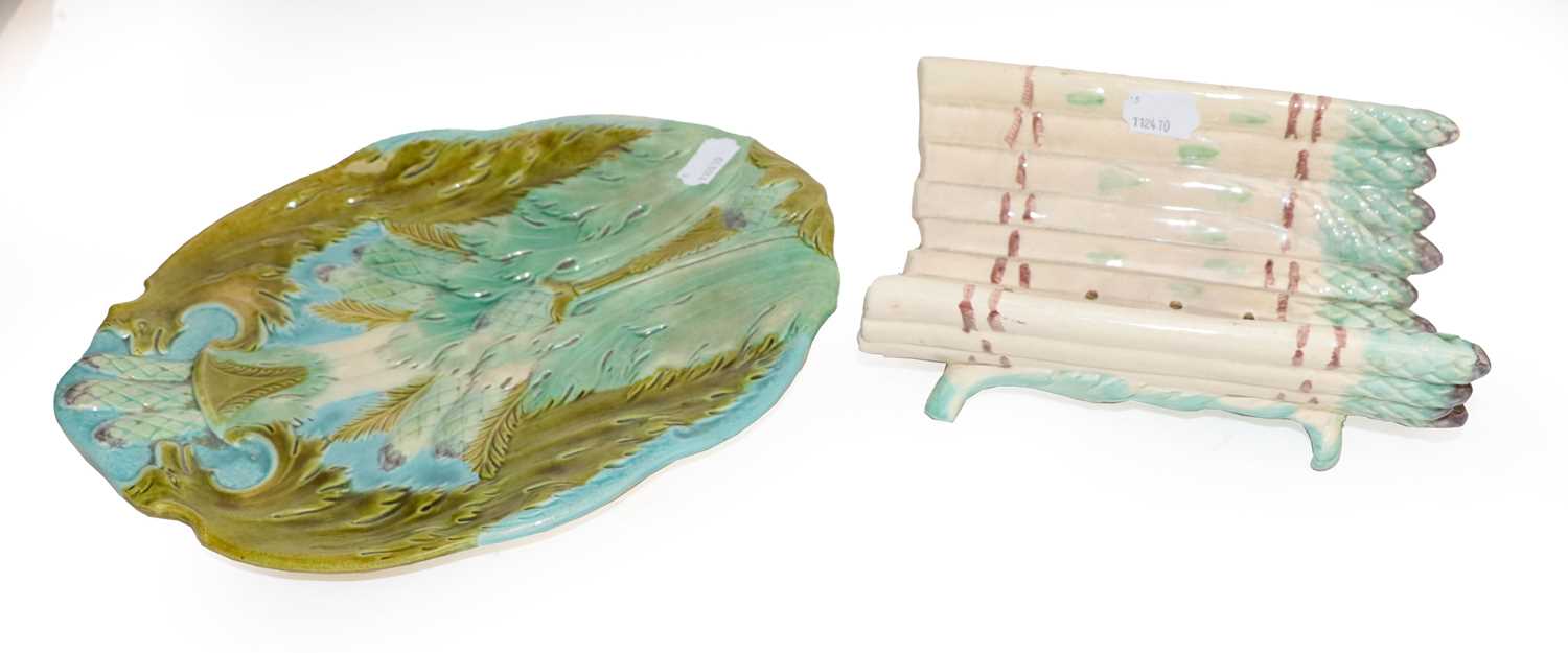 A collection of 19th century Continental Majolica moulded with asparagus and artichokes, including a - Image 2 of 2