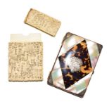 A 19th century Chinese carved ivory card case, and a tortoiseshell and mother of pearl card case (