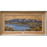 Gyrth Russell (1892-1970) Canadian/British, Lake before mountains,Signed, oil on boardCondition