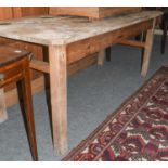 A 6ft pine refectory table, lacking drawers (a.f.), with scrubbed top