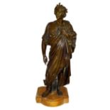 A bronze classical figure of a scholar on a marble base, 49cm high