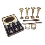 A tray of assorted silver including a cased set of six demitasse spoons by William Suckling Ltd,