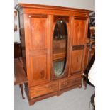 An Edwardian inlaid mahogany mirrored wardrobe, 165cm by 58cm by 208cm