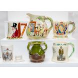 A quantity of Crown Devon musical pottery items including Auld Lang Syne jug, John Peel, George VI