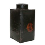 A 19th century toleware tea canister and cover inscribed 6Condition report: Scratches and paint loss
