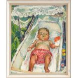 Thea Dupays (20th century), Portrait of a baby, signed and indistinctly dated, oil on canvas, 68cm