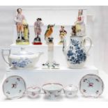 A tray of 18th century and later ceramics including a Worcester blue and white baluster coffee