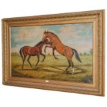 Late 19th/early 20th century, English School. Playing horses, oil on canvas, 74.5cm by 127cm
